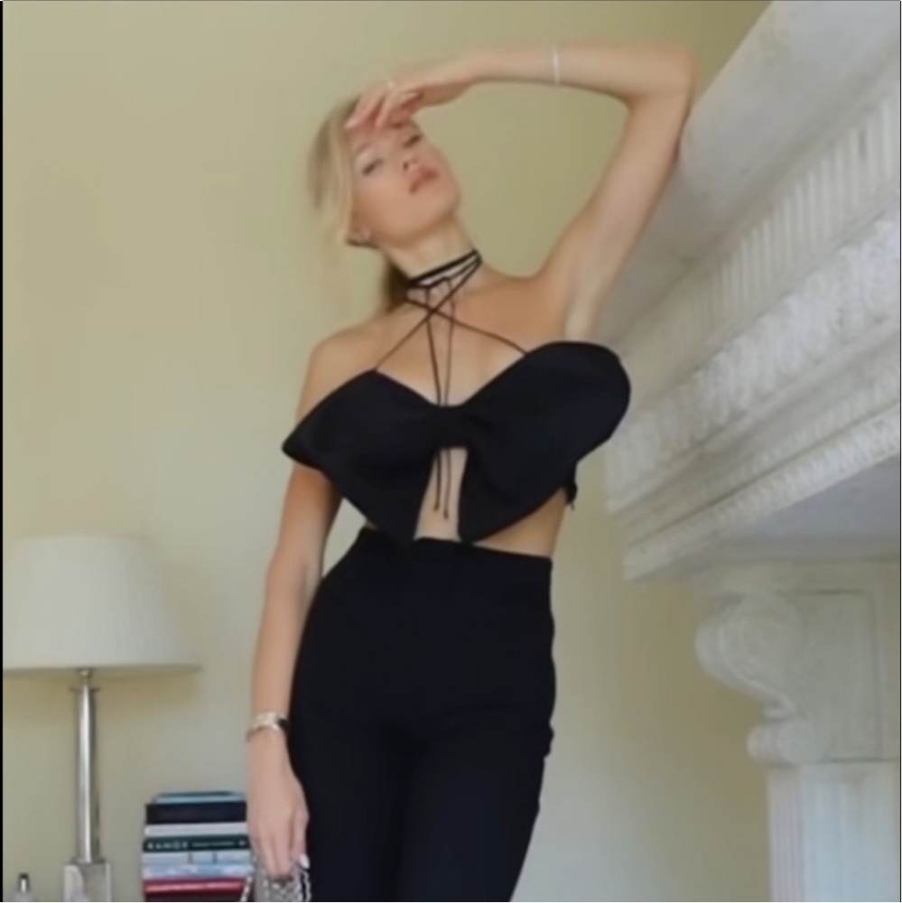 Zara * crop top bow bandeau black cropped size XS - Picture 14 of 16